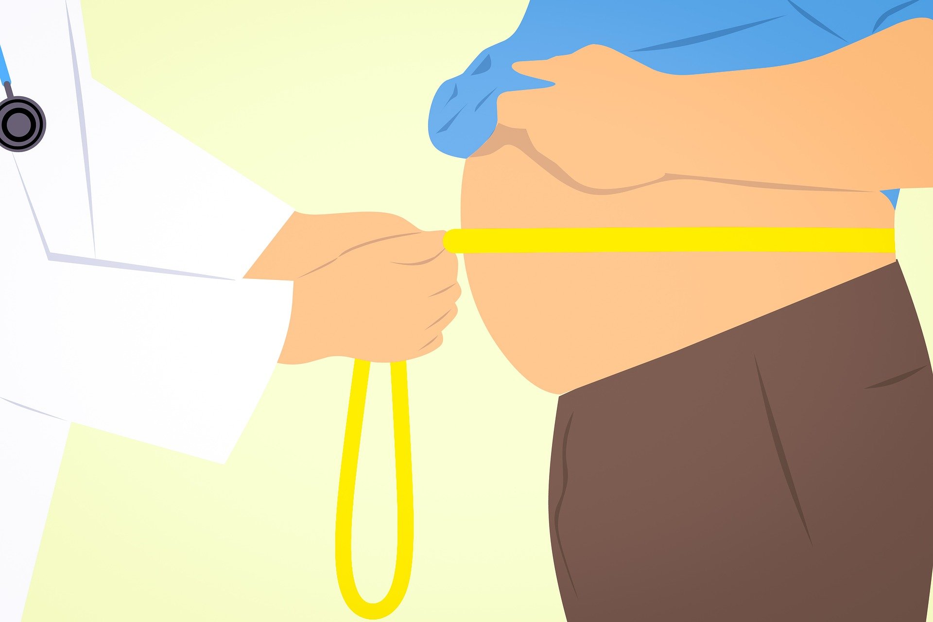 Illustration: Arzt misst dicken Bauch